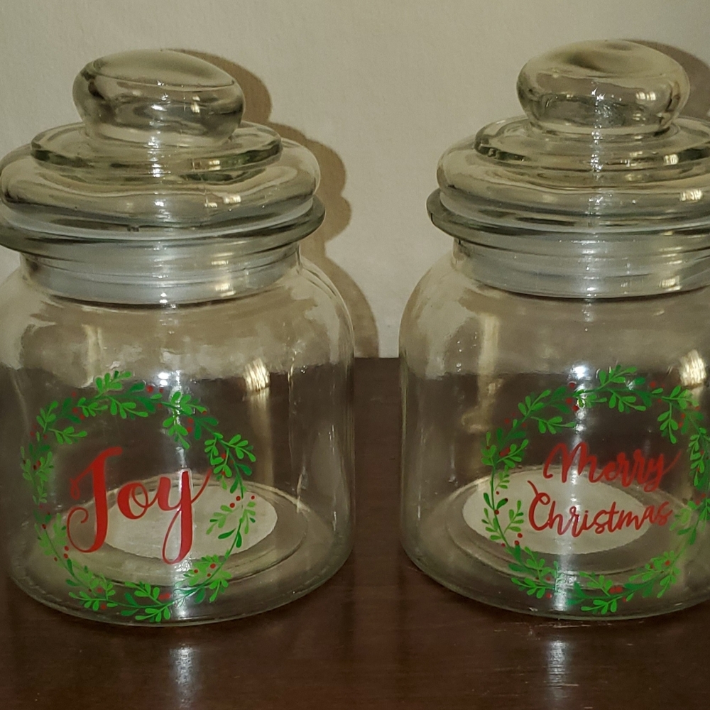 24 Oz Glass Christmas Canisters